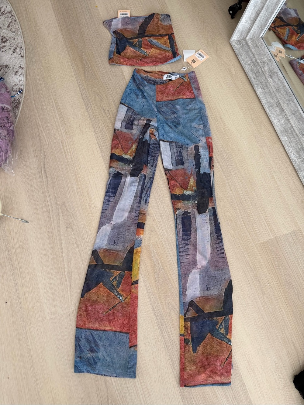 BNWT Tiger Mist Abstract Western Tube Top Pants Set